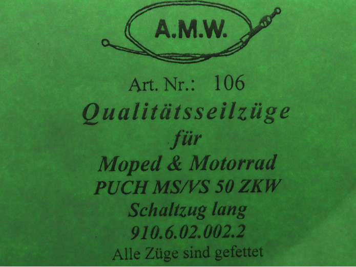Kabel Puch MS50 VS50 versnellingskabel lang A.M.W.